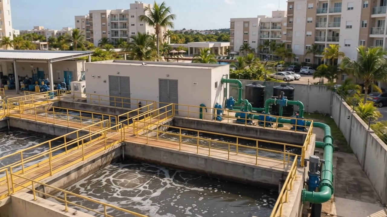 Vista da Estação de Tratamento de Esgoto integrada em condomínio